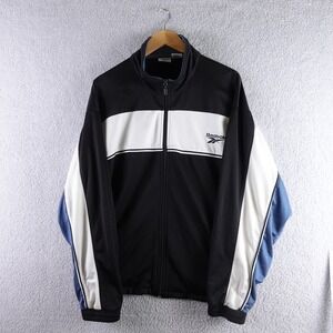 Reebok‎ Vintage Mens XL Colorblock Track Jacket Black White Blue Full Zip 90s